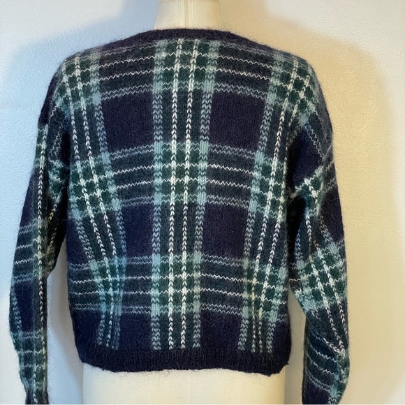 Paul Harris Design Blue Ivory Plaid Wool Mohair Vintage Crew Neck Sweater Sz M - Picture 5 of 10